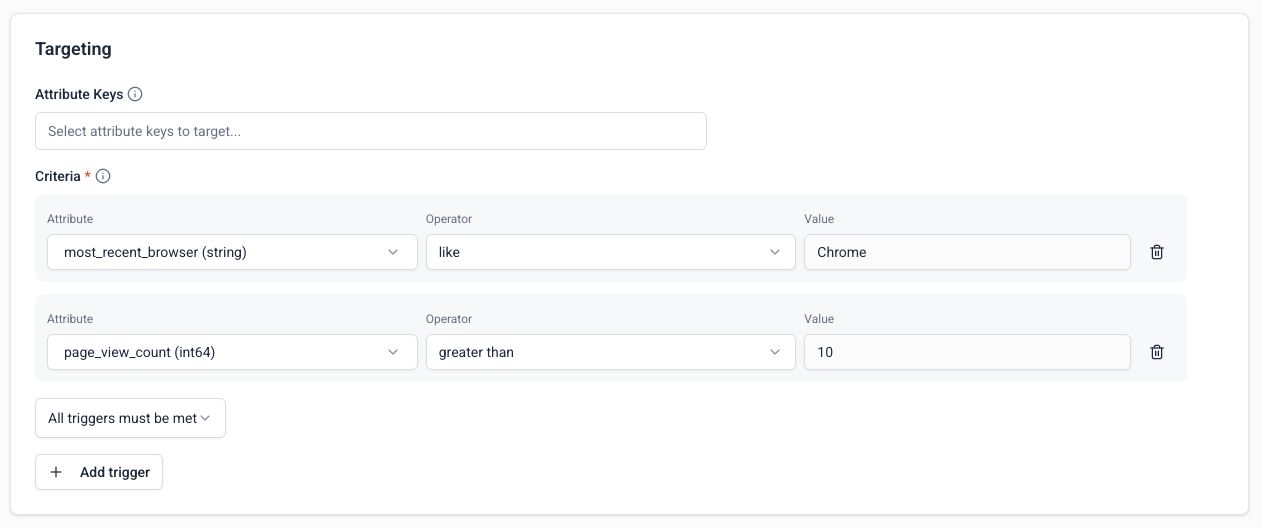 Multiple intervention criteria with "all" or "any" logic selection